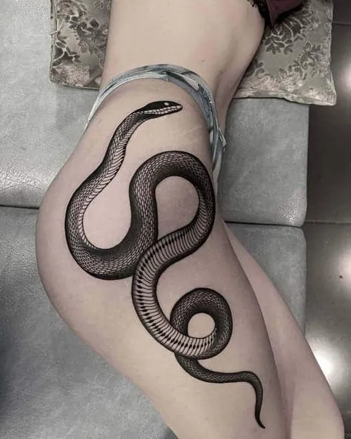 Blackwork tattoo of a snake